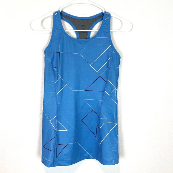 Nike Dri Fit Sports Tank Top Built in Bra Blue Gray Geometric Stripes  Size S - Picture 1 of 8
